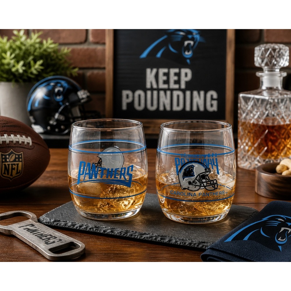 Vintage Carolina Panthers Whiskey Glasses Set NFL Rocks‎ Tumblers Barware